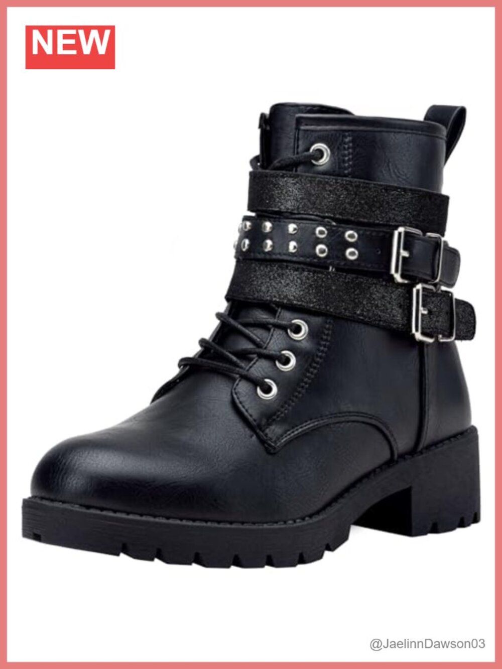 Faux Leather Lace Up Combat Ankle Boots Zipper Lug Sole